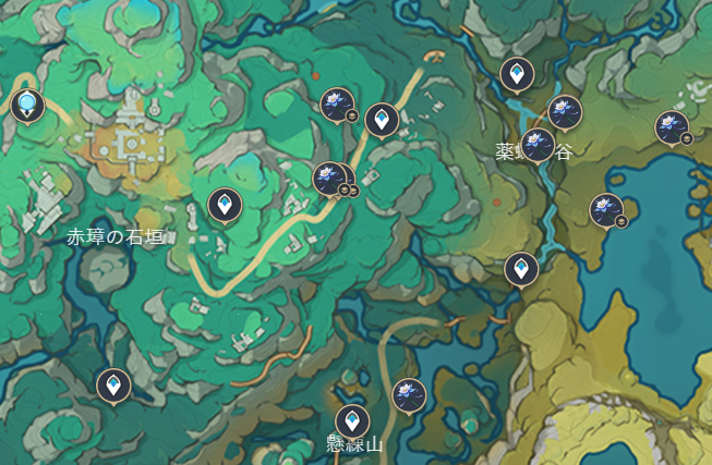 瑠璃百合の採取場所マップ(沈玉の谷周辺)