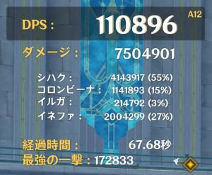 茲白パーティ4枠目:イネファ採用時のダメージ