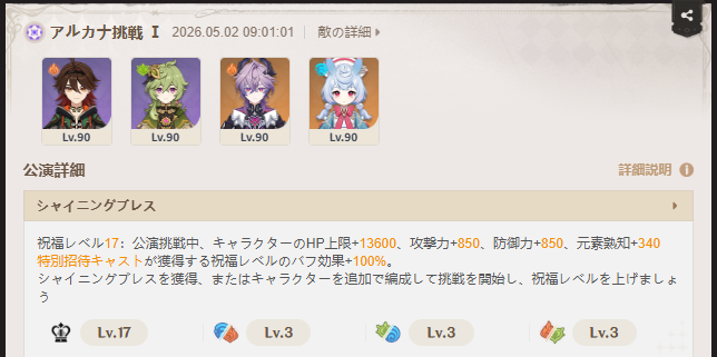 幻想シアター アルカナ挑戦1のパーティ