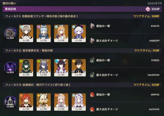 Luna8幽境の激戦エクストラのクリアパーティ