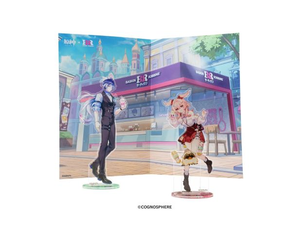 フリンズとリンネアのアクリルスタンド（専用背景台紙のジオラマ使用時）