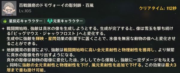 百戦錬磨のドモヴォーイの彫刻師・百風（チュリン）のボス詳細画面